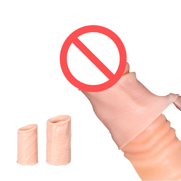 Silicone Penis Foreskin Resistência Atraso Ejaculação Penis Ring Sexo Brinquedos Eróticos para Homens 2 pçs / set