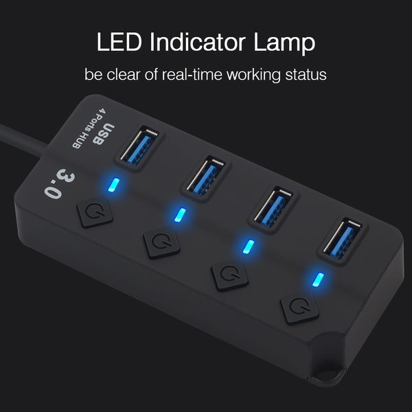 Alta Velocidade 4 Port USB Hub 5Gbps USB 3.0 Hubs com interruptor led on / off LED Multi Splitter para MacBook Pro Laptop PC DHL FedEx Free Navio