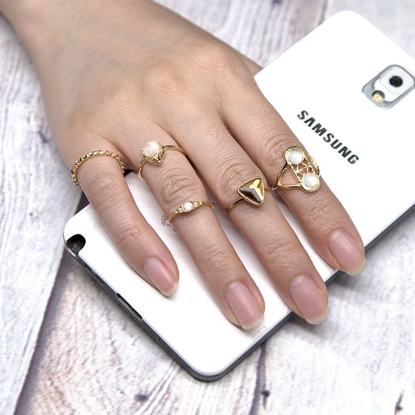 

instagram fashion hipster must-have combination set female personality wild geometric alloy 5 piece ring wholesale jewellery sets, Silver