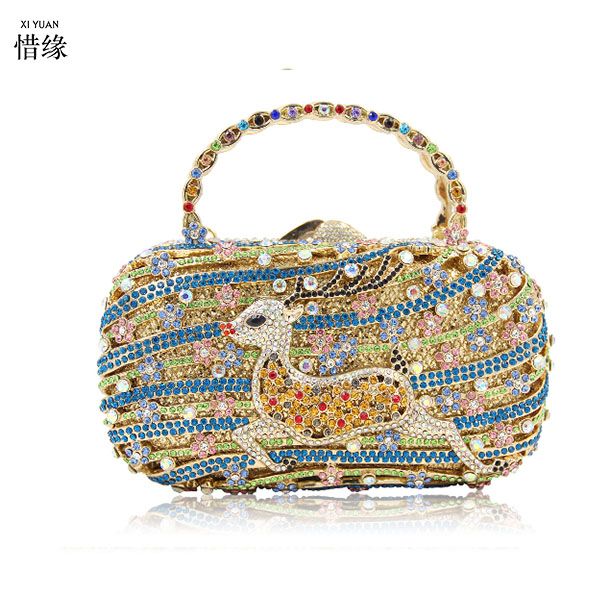 

women gold/blue/purple bags fashion evening crystal bag ladies day casual clutch purse weeding floral hasp with chain