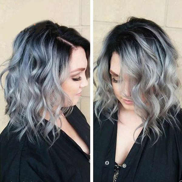 Grosshandel Brasilianische 1btgrey Bob Volle Spitze Echthaar Perucken Welle Silber Grau Glueless Front Lace Perucken Mit Gebleichten Knoten Ombre