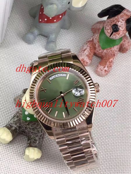 

noble watch 41mm day date ii 228235 18k rose gold green roman dial asia 2813 movement mechanical automatic mens watches, Slivery;brown