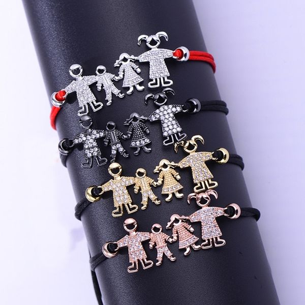 

trendy simple and warm family with micro-inlaid white zircon men's and women's woven bracelet jewelry, Black