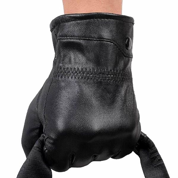 

men' genuine leather gloves real sheepskin black men gloves button fashion brand winter warm mittens w006, Blue;gray