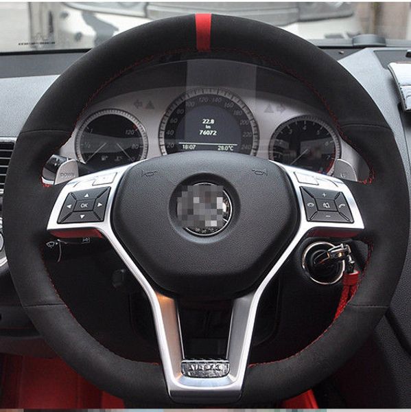 

black leather hand-stitched car steering wheel cover for mercedes-benz glk