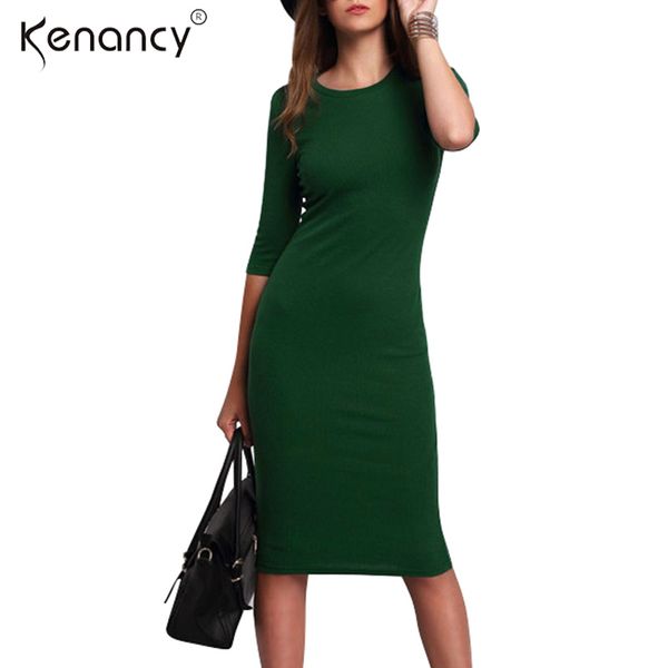 

kenancy solid shirt dress women casul party & club midi half sleeves o-neck bodycon vestidos good elastic 3 colors, White;black
