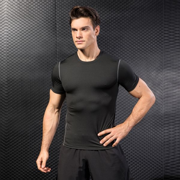 

2018 sports t-shirts for men basketball t-shirt compression dry fit men running shirts rashgard short sleeve sports clothing, Black;blue
