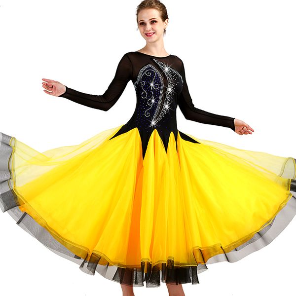 

black+yellow waltz ballroom dance competition dresses for women ballroom tango standard dresses for adults, Black;red