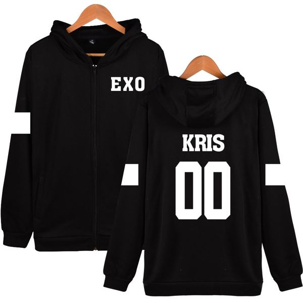 

wbddt exo men zipper hoodies back print fan jacket turn-down collar cotton sweatshirt hip hop hoody new outerwear drop shipping, Black