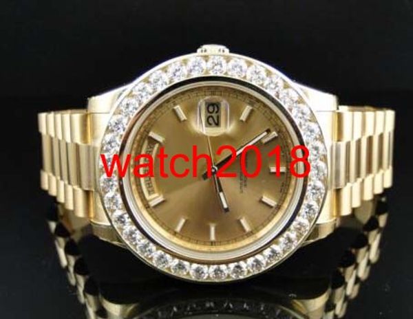 Luxo Mans relógios pulseira de aço Moda de Nova Mens II Sólidos 41MM 18 kt diamante relógio de ouro Dial 8 Ct MAN automática RELÓGIO Relógio de pulso