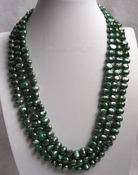 

16" baroque 3row green freshwater pearls necklace j7343, Silver