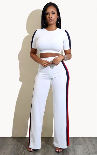 

O-Neck New Fashion 2 Piece Clothing Set Women White And Black Crop Top And Pants Suit Ladies Sexy Two Piece Tracksuit Female