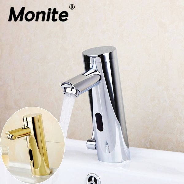 

monite chrome polished golden plated basin faucet automatic hands touch sensor faucets bathroom brass sink taps water mixer