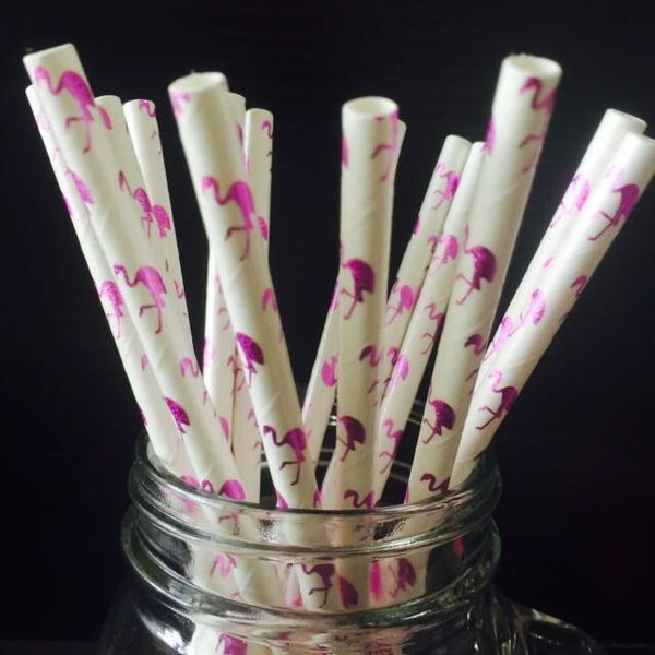 

25pcs/pack hawaii flamingo paper straws christmas wedding luau decoration bridal shower party supplies creative drinking straws