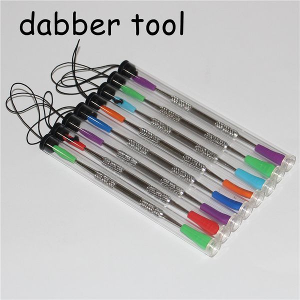 

100pcs wax dabbers dabbing tool with silicone tips 120mm glass dabber tool stainless steel pipe cleaning tool and plastic tubes
