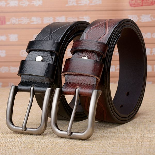 

veroseice] new causal 100% genuine leather belts for men square strap male pin buckle fancy jeans cintos real leather men belt, Black;brown