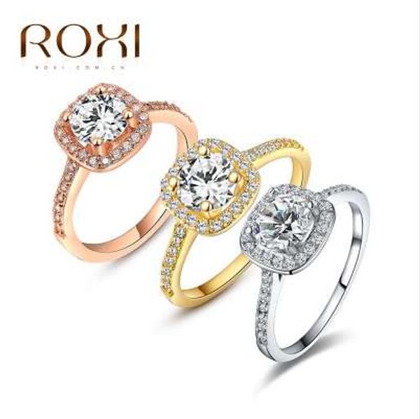 Roxi Anillos Moda Takı Yüzük Kadınlar Için Beyaz Gül Altın Renk Zirkonya Çevre Rhinestone Alyans