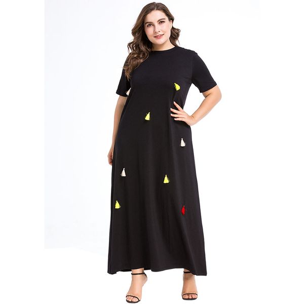 

3187031 women fashion plus size tassel hanging pure color hanger loose large code dress middle eastern muslims robe arabia abaya mujer, Red