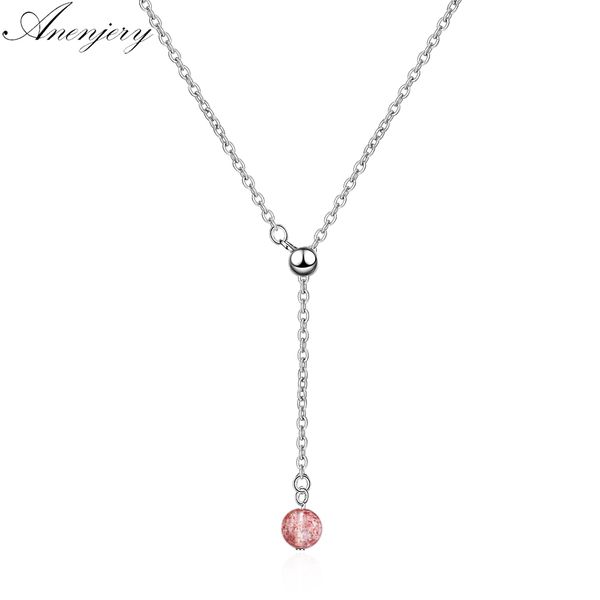 

anenjery fashion natural strawberry crystal moonstone bead tassel necklace for women 925 sterling silver necklace s-n279