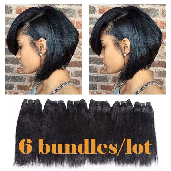 Brazilian Hair Weave 6 Bundles Straight Hair Extensions Short