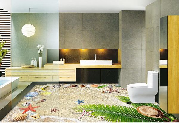 

3d пвх пол обои для ванной комнаты трехмерный пляжный пол трехмерная живопись фон стены фон