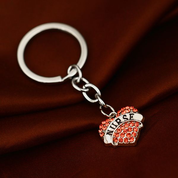 

12 pc/lot nurse charm keyring love heart pendant keyring key chain women men nurse's day key ring jewelry chain charm gifts love, Silver