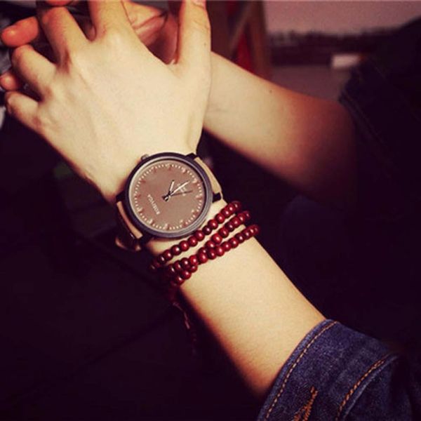 

2015 fashion women watches lover men leather band quartz analog wrist watch c, Slivery;brown