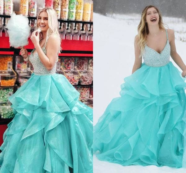 

champagne ball gown prom dresses 2018 spaghetti straps tiered organza backless prom dresses plus size custom made, Black