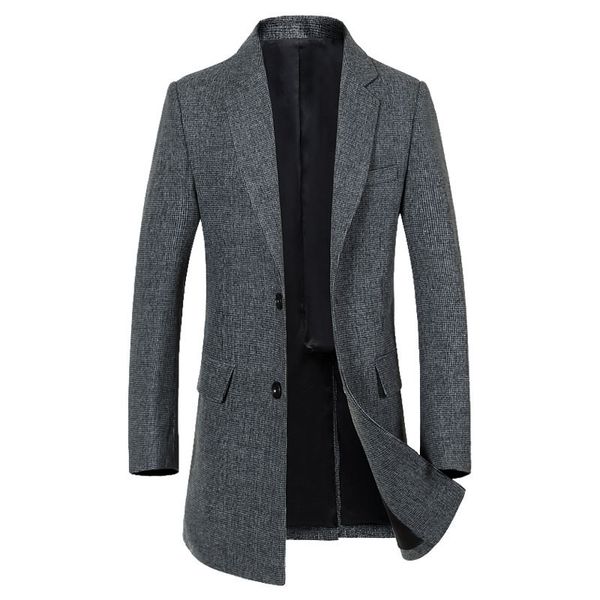 

gray wool trench coat men 2018 autumn winter new men's long trench coats slim fit single breasted cashmere pea coat windbreaker, Black