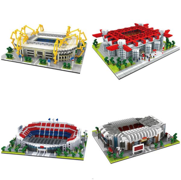 

4 models Diamond Camp Nou Old Trafford Football Field Model Building Blocks Challenge architecture Kids Toys Milan Stadium bricks