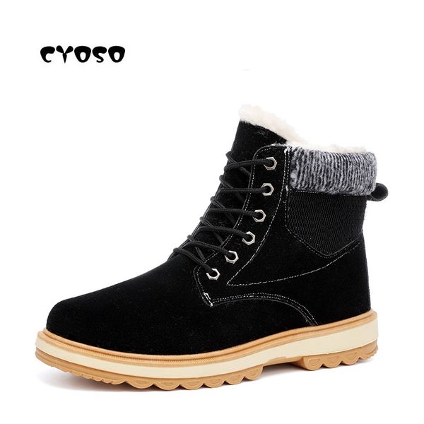 

cyoso 2018 fashion winter men boots wear resistant ankle boots warm working boot lace up men casual shoes, Black