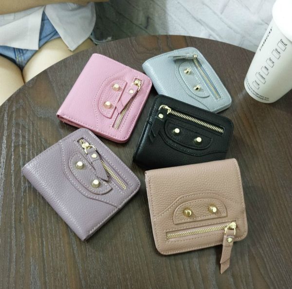 

2018. leather wallet. small. woman's wallet. mini. soft cowhide. short. pure color. credit card. wallets & holders. black. pink, Red;black