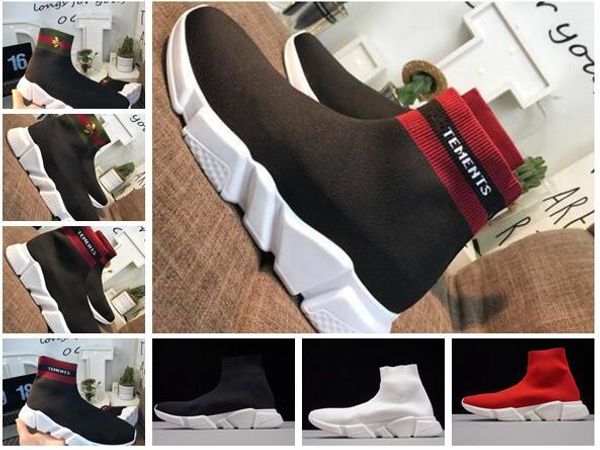 

Luxury Brand Unisex Casual Shoes Flat Fashion Socks Boots Red Grey Triple Black White Stretch Mesh High Top Sneaker Speed Trainer Runner