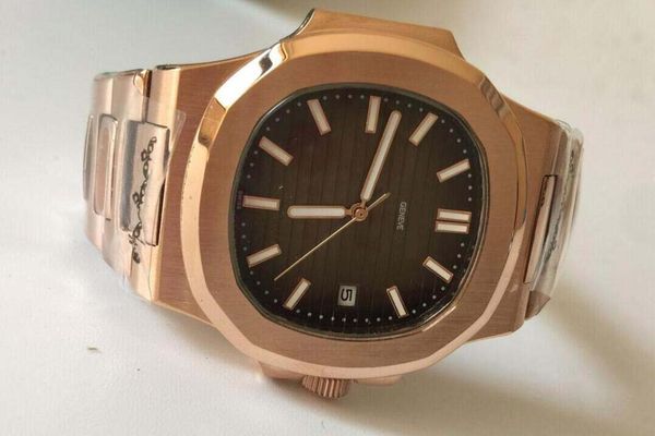

version rose gold 40.5mm nautilus 5711/1a-001 date asia mechanical transparent mechanical automatic mens watches, Slivery;brown