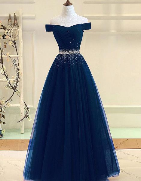 

real p off the shoulder prom dresses crystal beaded brilliant a-line ruched evening dress floor length formal gowns corset back women, Black