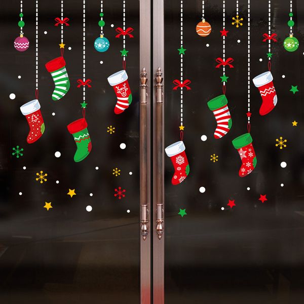 

new removable merry christmas vinyl socks wall stickers decals window decor shop decoration mural wallpaper