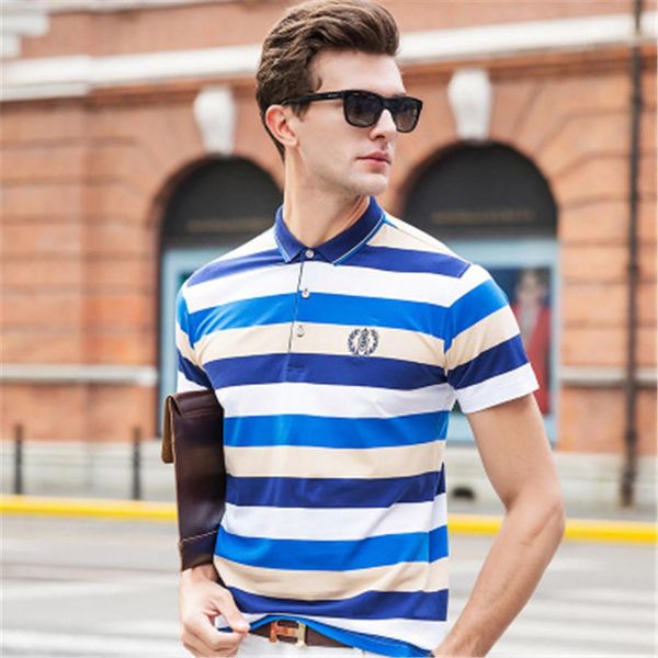 

летняя мужская рубашка поло в полоску отворот тонкая тонкая половина рукава вышивка мужская футболка с коротким рукавом zh-023, White;black