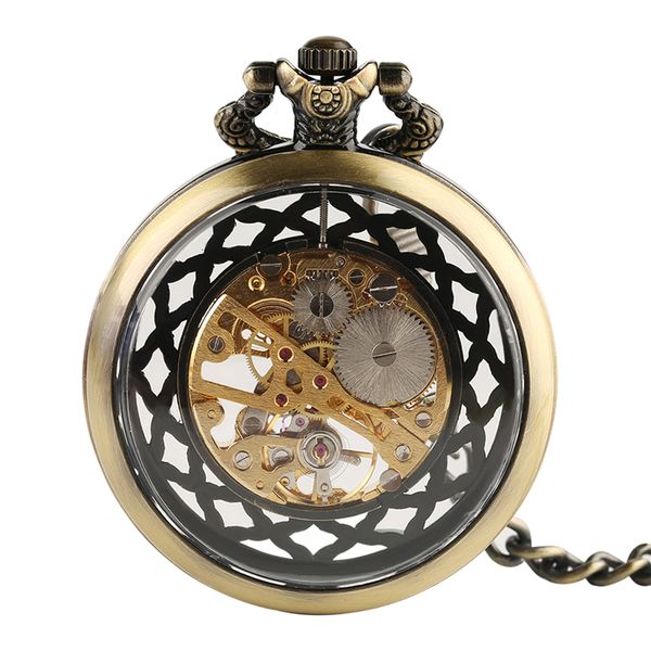 

retro men women mechanical pocket watch vintage skeleton spider web design chain pendant for father's antique gifts, Slivery;golden