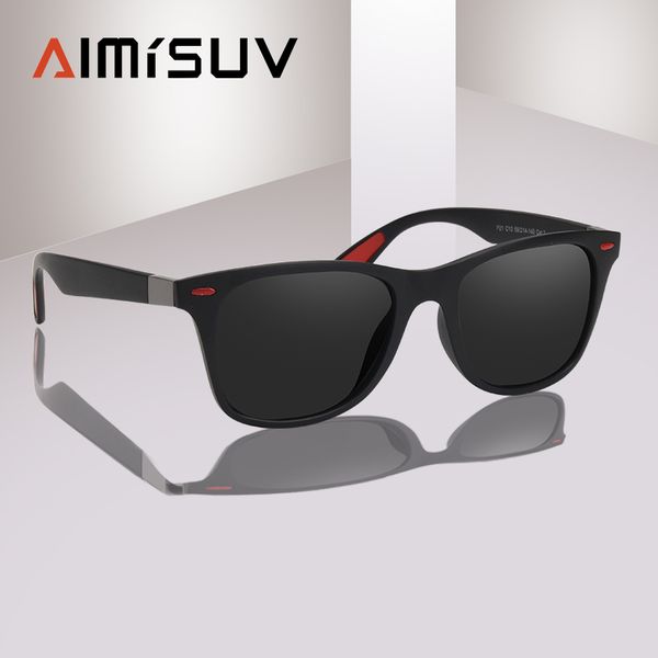 

aimisuv polarized sunglasses men brand design driving square frame sunglasses male classic unique frame gafas de sol ams'831, White;black