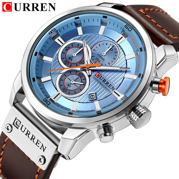 

2018 men watches curren fashion leather band quartz watch men casual date chronograph sport clock montre homme, Slivery;brown