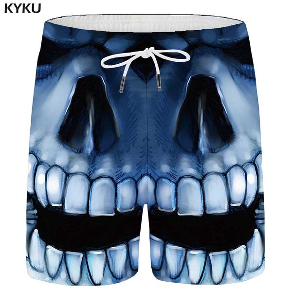

kyku brand skull shorts men retro casualshorts beach gothic 3d printed short pants blue hip hop mens shorts summer streetwear, White;black