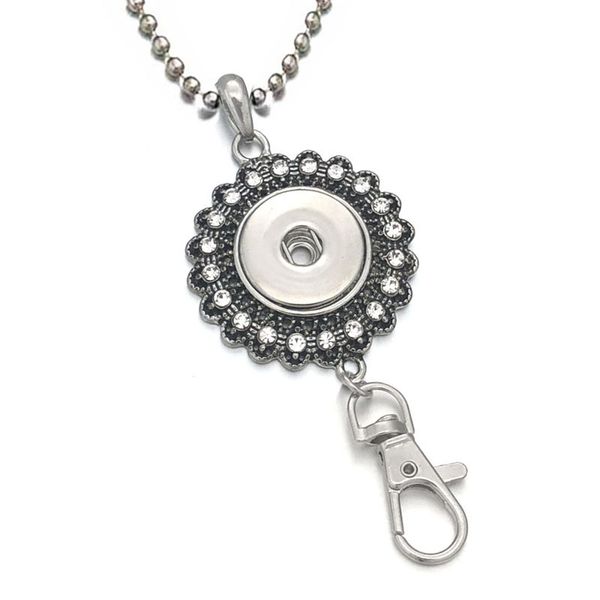 

122 flower keyring crystal 18mm snap button necklace pendant interchangeable keychain charm jewelry women gift, Silver