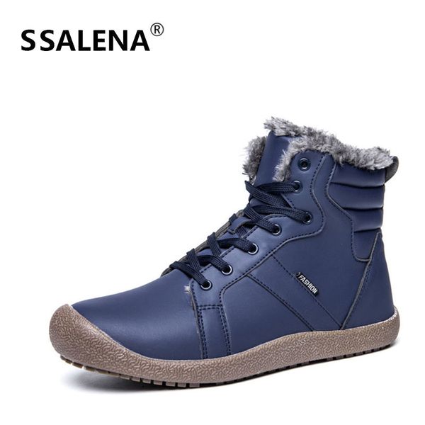 

men winter warm fleece snow boots male lace up comfort anti-slip shoes men leather rubber sole high-cut ankle boots aa60524, Black