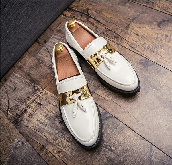 

new style brand luxury men brown penny loafer patchwork leather round toe slip on dress shoes pointed toe platform loafers h7, Black