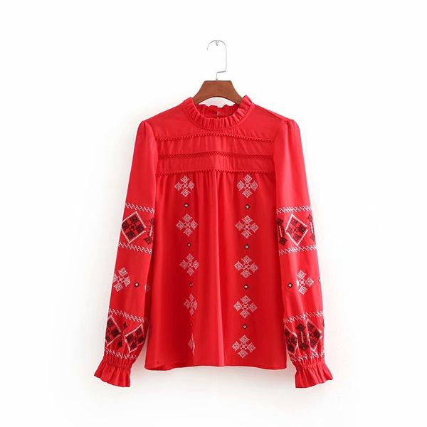 

cc53-8775 european and american fashion style embroidery shirts, White