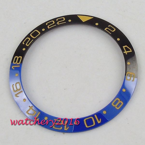 

38mm black blue ceramic bezel yellow numbers insert for 40mm men's watch