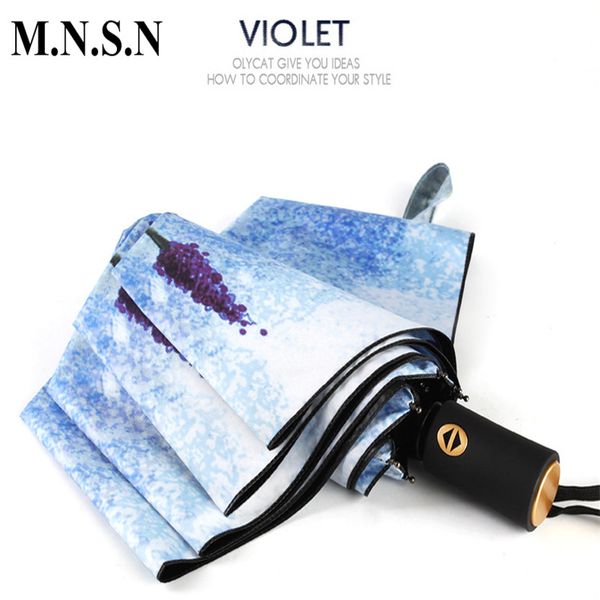 

folding automatic umbrella rain women anti-uv protection sunscreen parasol windproof violet flowers umbrella hy0500