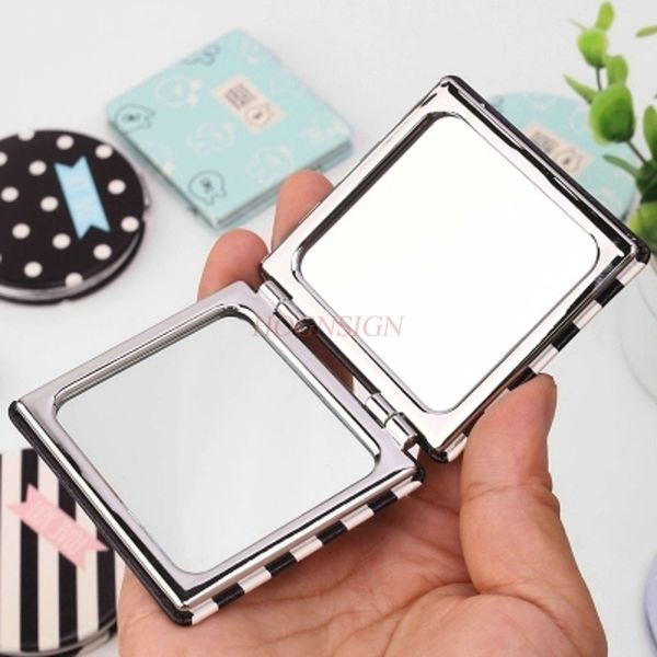 

double-sided folding small mirror leather surface enlarged square makeup small round mirror