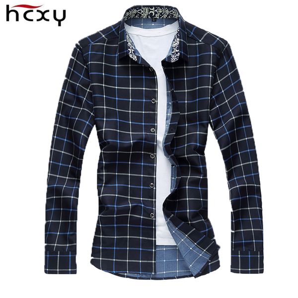 HCXY  2018 Autumn Mens Plaid Casual Shirts 7XL Coon High Quality shirt for men Long Sleeve Slim Fit Dress man Shirts