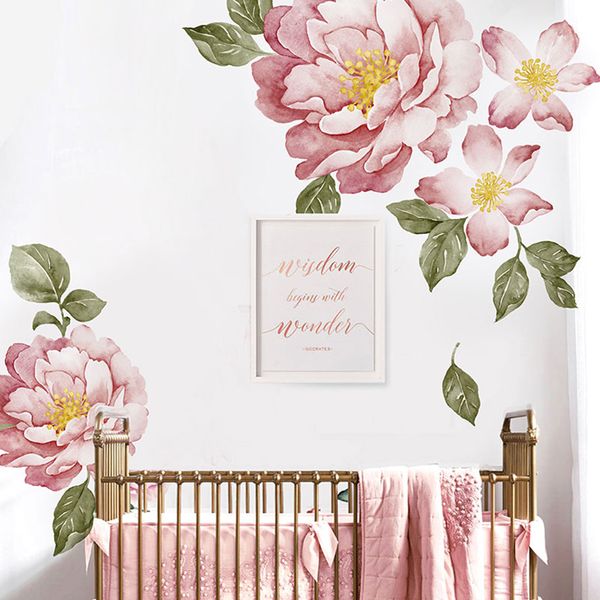 

peony flowers wall sticker vintage watercolor peel and stick painting removable stickers modern home decor art diy baby bedroom